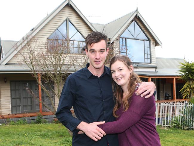 Mitchell and Ella Tromp outside their Silvan home today after learning their father had been found safe and well. Picture: David Crosling