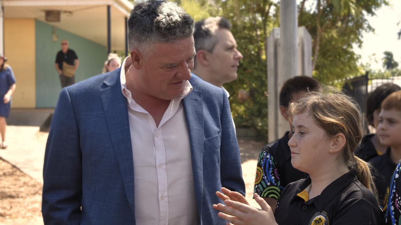 Education Minister Mark Monaghan speaks with Moulden Park Primary School students. Picture: Sierra Haigh