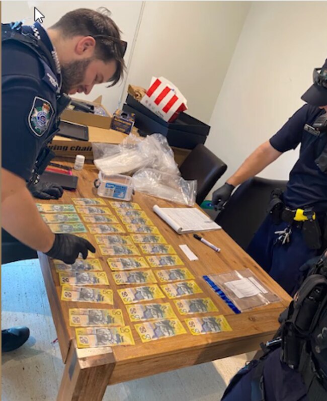 Officers executed a search warrant on a Benowa home yesterday, revealing the possession of multiple drugs, drug utensils, fireworks and a sum of money.