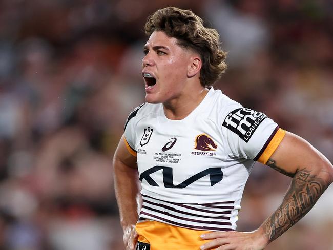 SYDNEY, AUSTRALIA - OCTOBER 01:  Reece Walsh of the Broncos reacts during the 2023 NRL Grand Final match between Penrith Panthers and Brisbane Broncos at Accor Stadium on October 01, 2023 in Sydney, Australia. (Photo by Matt King/Getty Images)