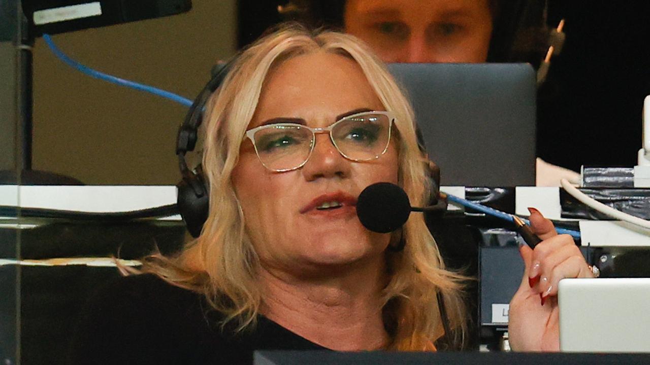 Dani Laidley in the Triple M commentary box at Marvel Stadium.