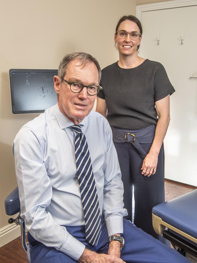 Toowoomba gynaecologist and fertility specialist Dr John Esler is retiring. His practice will be taken over by Dr Rachel Collings (right). Wednesday, December 15, 2021. Picture: Nev Madsen.