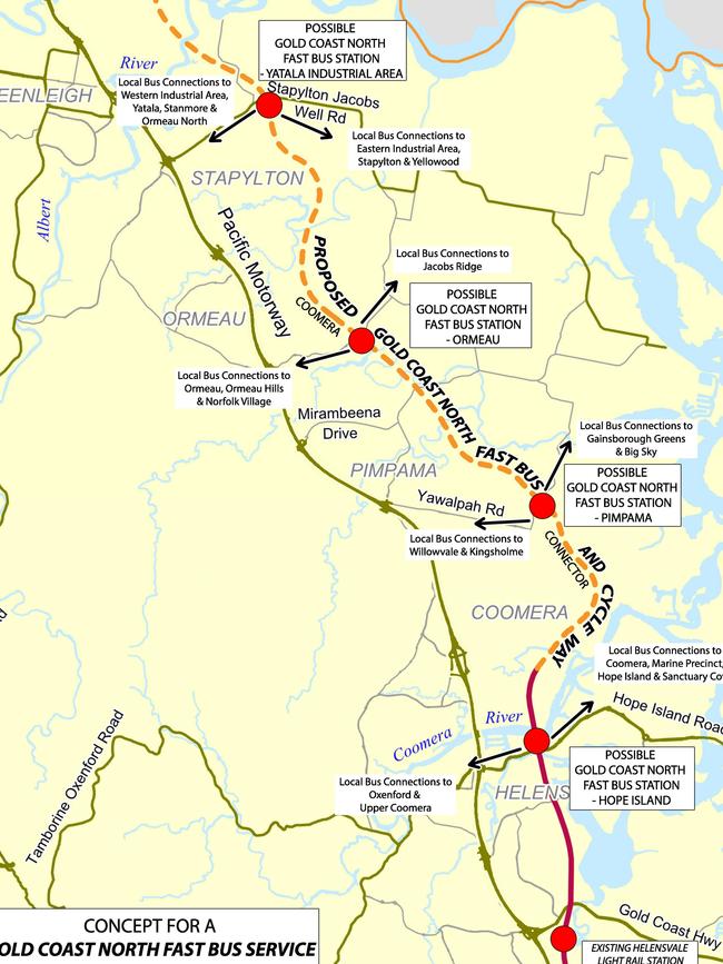 A map from Division 1 candidate Mark Hammel showing bikeways and the Coomera Connector. Photo: Supplied