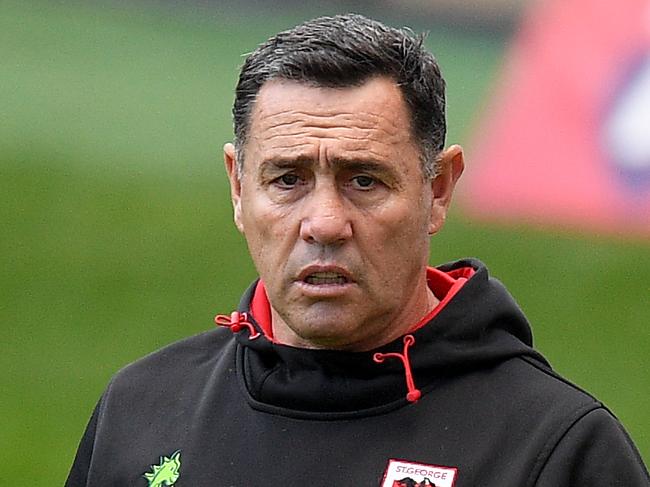 Dragons assistant coach Shane Flanagan looks on during the warm-up ahead of the Round 4 NRL match between the Canterbury-Bankstown Bulldogs and the St George Illawarra Dragons at Bankwest Stadium in Sydney, Monday, June 8, 2020. (AAP Image/Dan Himbrechts) NO ARCHIVING, EDITORIAL USE ONLY