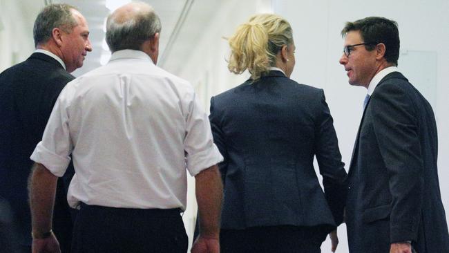 Nationals Barnaby Joyce. John ‘Wacka’ Williams, Bridget McKenzie and David Littleproud this morning. Picture: Gary Ramage