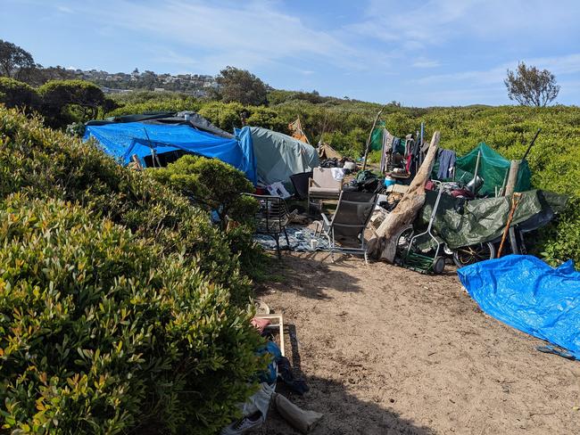 Two men have been charged after a tent was set alight in the Dee Why sand dunes yesterday. Picture: Facebook