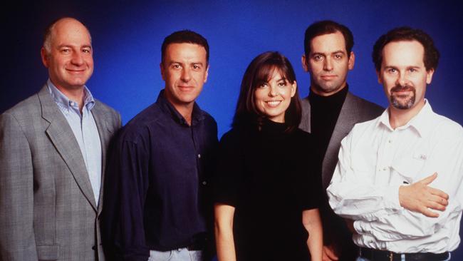 Michael Hirsh with Santo Cilauro, Jane Kennedy, Rob Sitch and Tom Gleisner from the Working Dog in 1998.