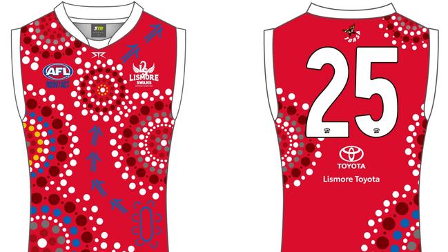 Lismore Swans women's player and talented artist Talarra Berry, 20, has deigned a new jumper for the club to wear which will be debuted on Saturday May 29, 2021 for the game in the Sir Doug Nicholls Round which celebrates Aboriginal and Torres Strait Islander culture and contribution to Australian football.