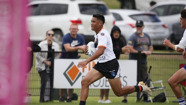 Saint Fuatimau in action for the Macarthur Wests Tigers against the North Coast Bulldogs during round two of the Laurie Daley Cup at Kirkham Oval, Camden, 10 February 2024. Picture: Warren Gannon Photography