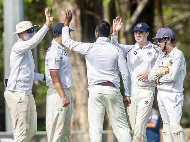 Broadbeach Celebration on a wicket during a Kookaburra Cup cricket - Palm Beach Currumbin vs. Broadbeach Robina at Salk Oval. Picture Troy Jegers