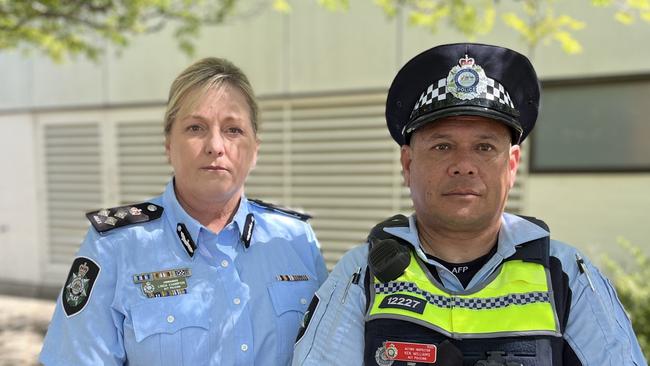 ACT Policing’s Linda Champion and Ken Williams are calling for a culture change among drivers to avoid tragedies. Picture: Julia Kanapathippillai