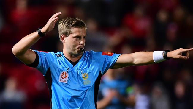 Referee Alex King during the round one A-League match between Adelaide United and Sydney FC at Coopers Stadium. Picture: Mark Brake/Getty Images