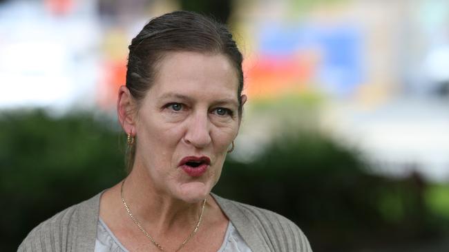 Greens leader Labor leader Rebecca White speaks to the media on Parliament Lawns in Hobart on Tuesday, November 9, 2021.