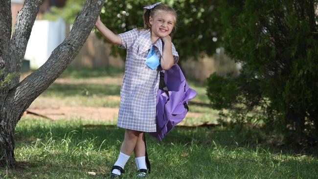 Evette Callaghan is starting school in Campbelltown. Picture: Robert Pozo