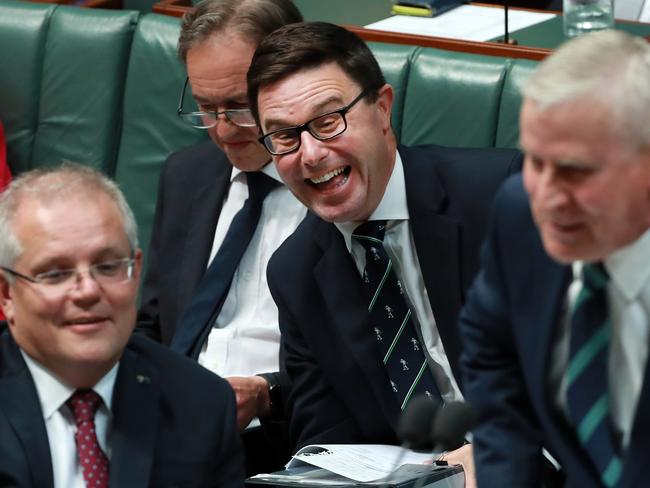 David Littleproud shares a laugh with Prime Minister Scott Morrison and Michael McCormack. Picture: Gary Ramage