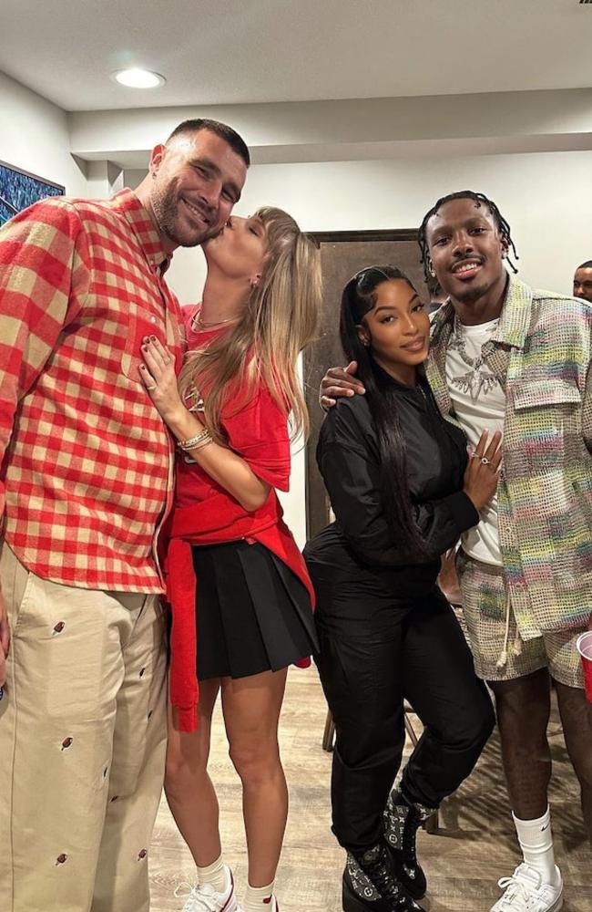 Travis and Taylor, see here with his teammate Mecole Hardman Jr. and his girlfriend Chariah Gordon, have been loved-up all year long.