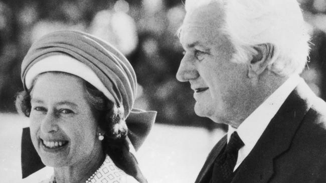 Sir John Kerr, the Governor-General of Australia, escorts Queen Elizabeth II to her aircraft at Perth Airport, following her Jubilee Tour of the country on April 5, 1977. Picture: Getty