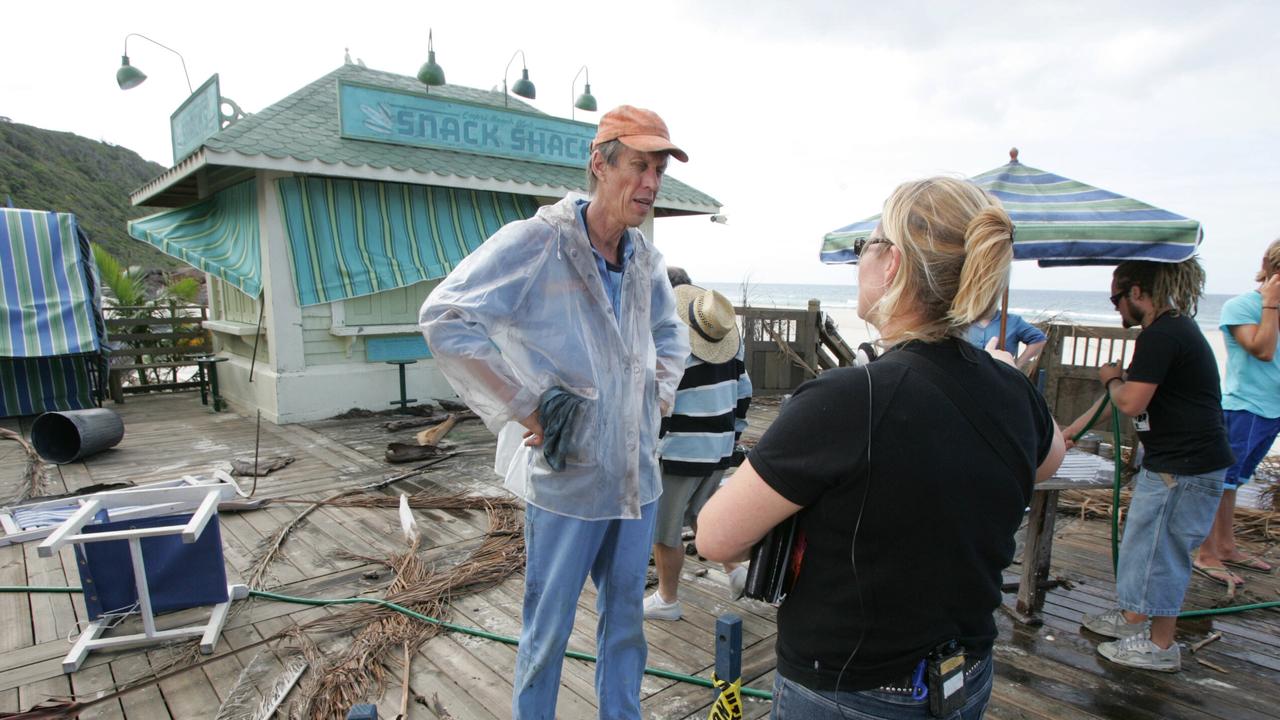 Aquamarine movie set at Tallebudgera Beach in March, 2005 with veteran actor Bruce Spencer. Picture: Glenn Hampson