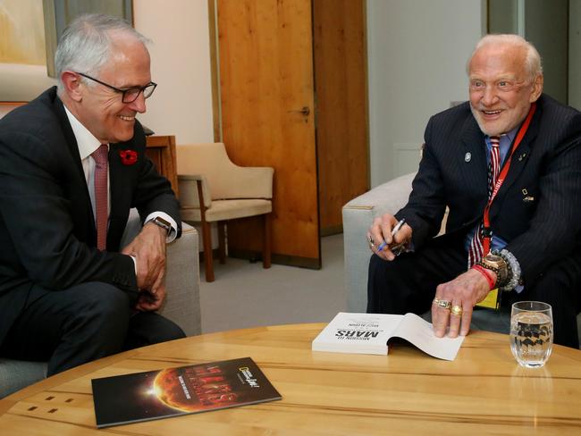 Amid the stresses of parliament, the Prime Minister took time out today to meet the second man on the moon, retuired NASA astronaut Edwin ‘Buzz’ Aldrin, in his Parliament House office in Canberra.