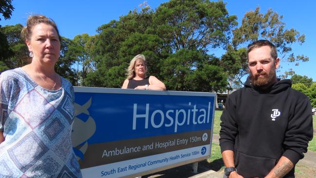 Leeanne Tincknell, Deanne Carmody and Scott Collins outside the Mount Gambier and Districts Health Service. Picture: Arj Ganesan