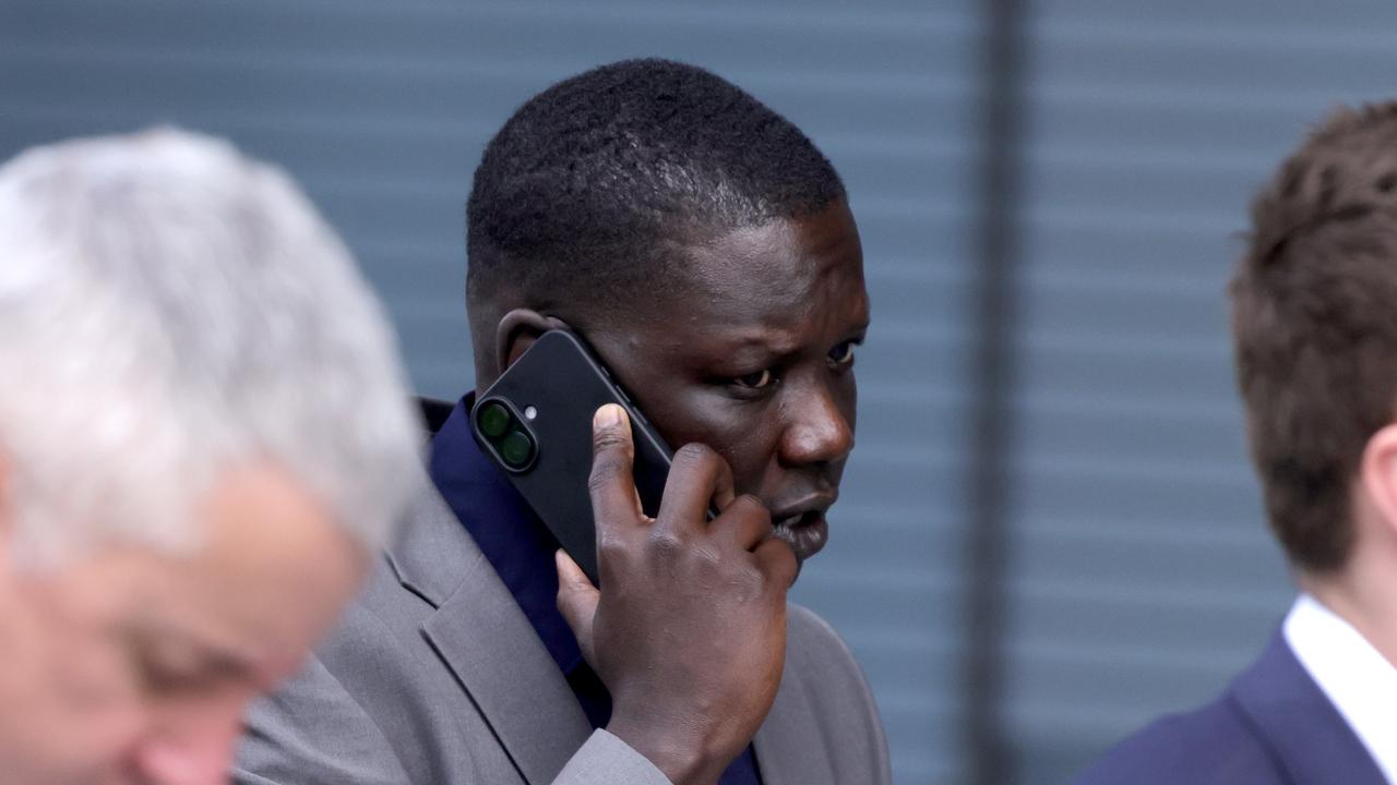 Gabreal Wal Wal, heads into court, before the verdict in trial of Zillmere 12 accused of murdering Girum Mekonnen, in a Zillmere park in 2020, Brisbane Supreme Court – on Wednesday 12th March 2025 – Photo Steve Pohlner