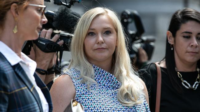 Virginia Roberts Giuffre, from Queensland, outside court in New York yesterday after giving testimony about the sex crimes of Jeffrey Epstein. Picture: Bloomberg.