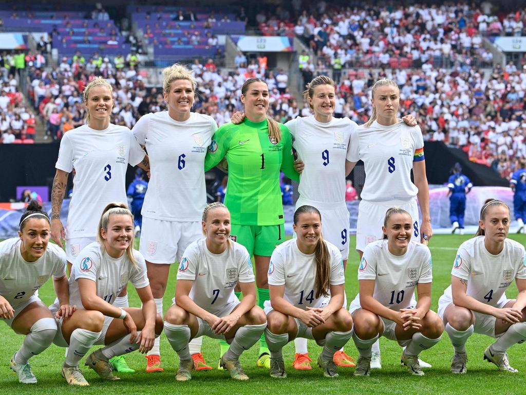 England's team photo prior to the UEFA Women's Euro 2022 final football match between England and Germany at the Wembley stadium, in London, on July 31. Picture: AFP