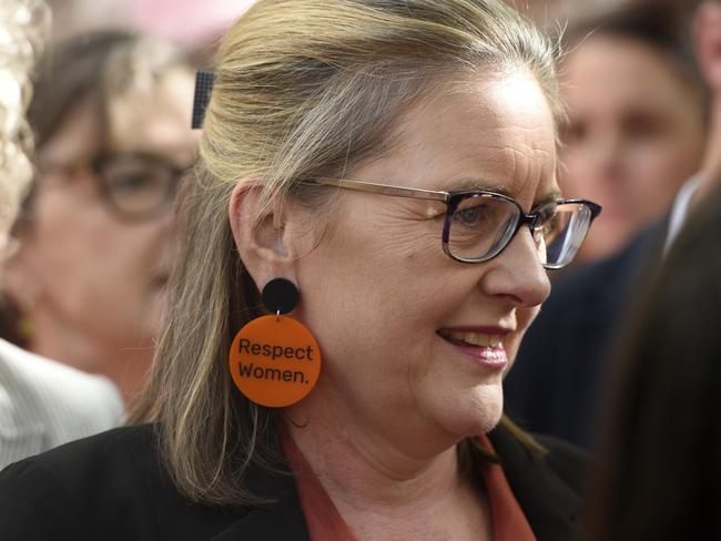 Premier Jacinta Allan at a rally against violence towards women. Picture: Andrew Henshaw