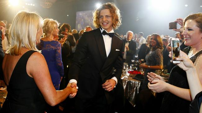 Nat Fyfe heads to the stage after winning the Brownlow Medal. Picture: Michael Klein