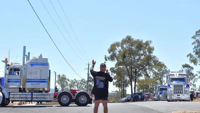 Families flocked to the Gatton Showgrounds to pay their respects to the trucking community, lining the streets, and waving to drivers. Lights On The Hill memorial.