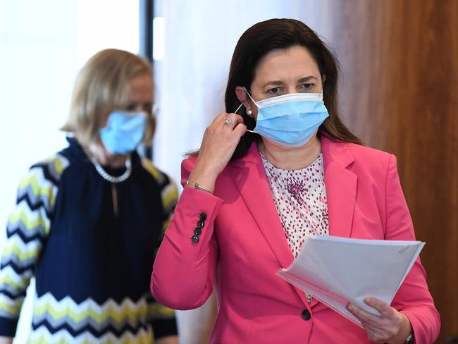 Premier Annastacia Palaszczuk (front) and Chief Health Officer Jeannette Young. Picture: NCA NewsWire / Dan Peled