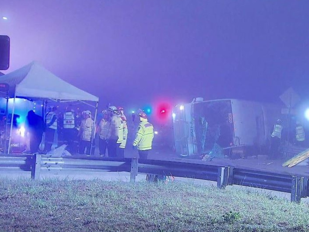 The scene of the devastating Hunter Valley wedding bus crash. Picture: 9 News