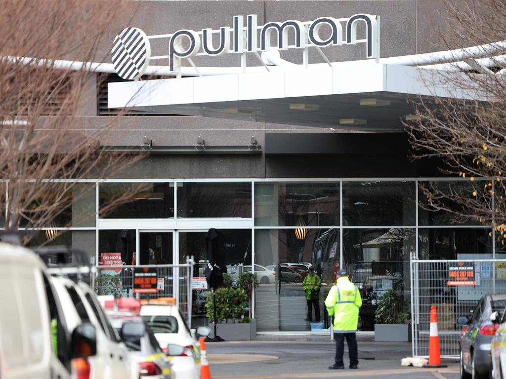 The pair were escorted to the Pullman Hotel in the CBD after they landed in Adelaide. Picture: NCA NewsWire / David Mariuz