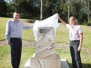 Scenic Rim Mayor John Brent and Division 5 Councillor Kathy Bensted unveil the new monument at Coulson Cemetery. . Picture: Contributed