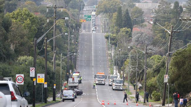 Investigation … The scene on King Georges Road, Hurstville today. Picture: Tim Hunter.