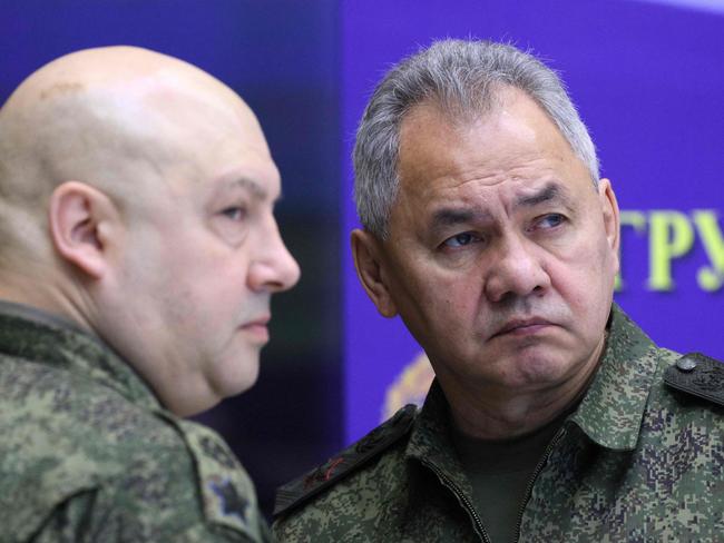 Russian General Sergei Surovikin with Russian Defence Minister Sergei Shoigu. Picture: AFP