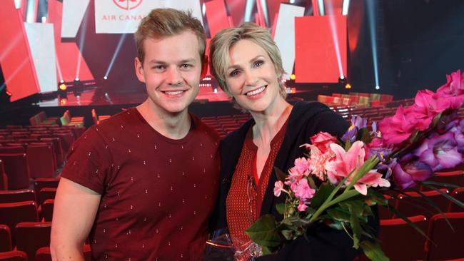 Joel Creasey and Jane Lynch at the Just for Laughs comedy gala in 2015. Picture: Channel 10