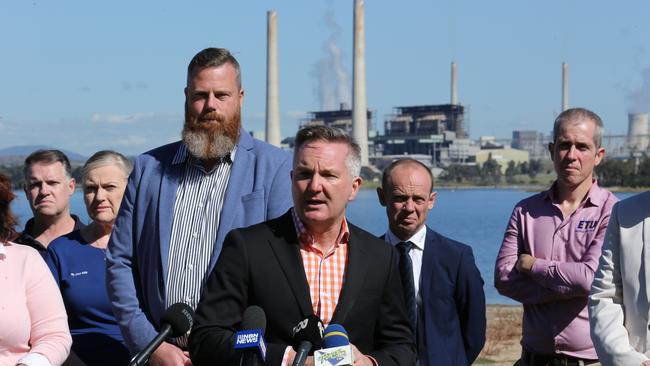 Energy Minister Chris Bowen (centre) announcing the Net Zero Authority in the NSW Hunter Valley last May. Britta Campion / The Australian