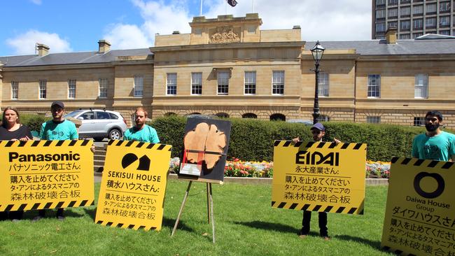 Anti-forestry protesters at Parliament House Lawns several years ago.