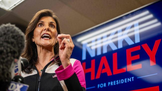 Nikki Haley at Doc’s BBC restaurant in Columbia, South Carolina on Thursday. Picture: Getty Images/AFP