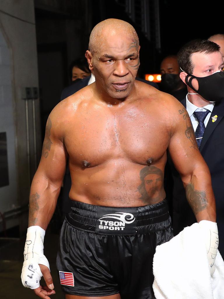 Mike Tyson after fighting Roy Jones Jr. in 2020. Photo: Joe Scarnici/Getty Images for Triller/AFP
