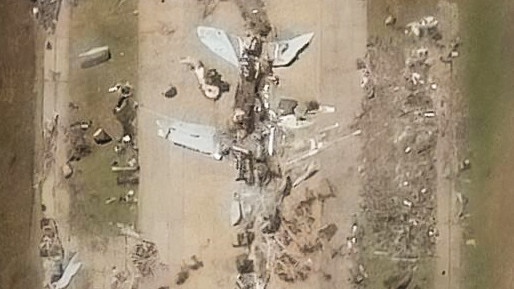 Wreckage at Belaya air base. Picture: Maxar Technologies/AFP