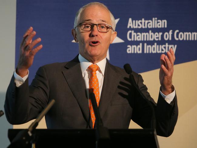 Malcolm Turnbull delivers the keynote address at the Australian Chamber of Commerce and Industry Breakfast at Parliament House in Canberra today. Picture Kym Smith