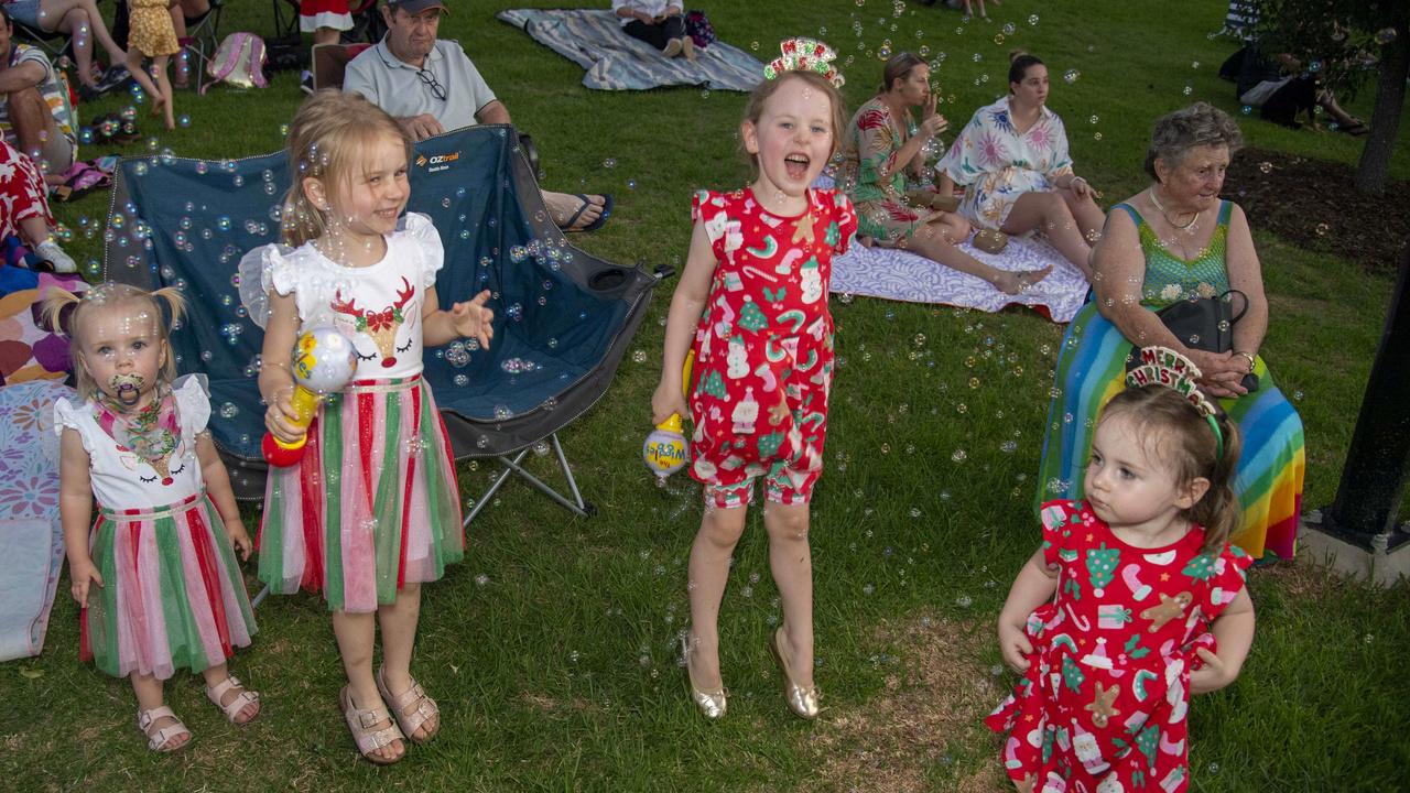 (from left) Rory McEwan, Amarni McEwan, Isla Robotham and Hallie Robotham. Triple M Mayoral Carols by Candlelight. Sunday 8th December, 2024. Picture: Nev Madsen.