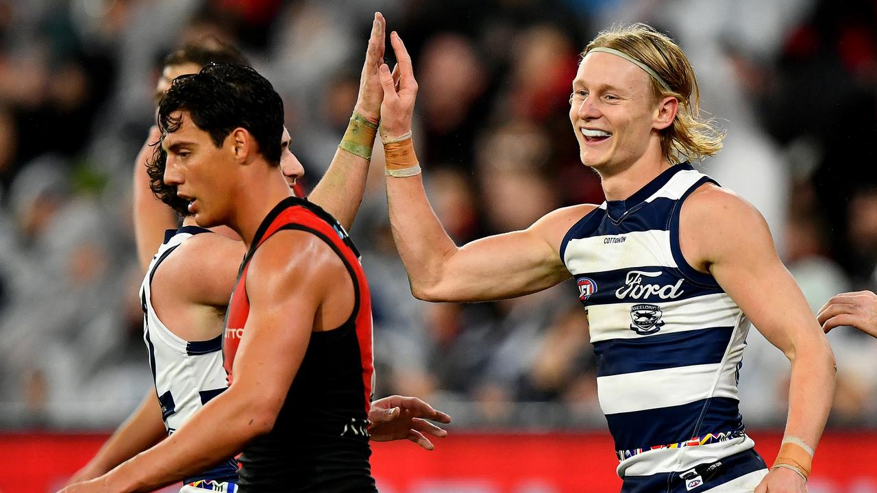 Ollie Dempsey celebrates a goal. Picture: Josh Chadwick/AFL Photos/via Getty Images