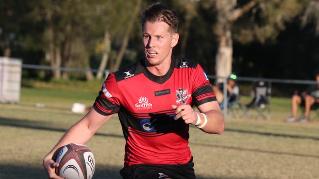 2022 Gold Coast District Rugby Union (GCDRU) clash between No.1 Griffith Uni Colleges Knights (Red/Black) and No.3 Nerang Bulls (Maroon) at Pappas Way Nerang. Cam Dodd. Pic Mike Batterham