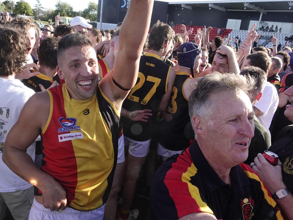 Cheltenham players celebrate their come from behind victory. Picture: Valeriu Campan