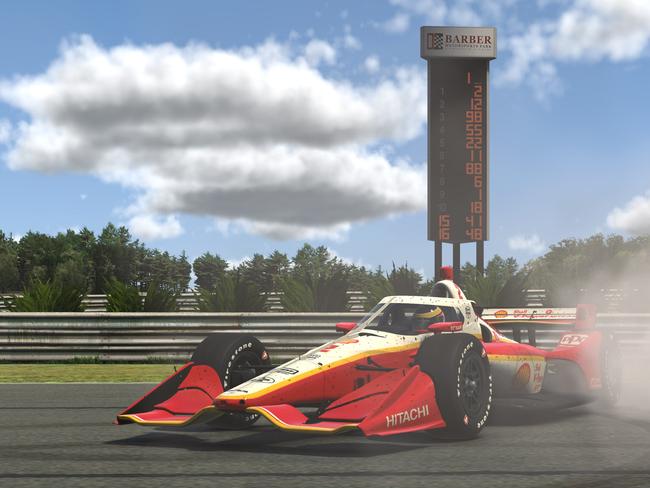 Scott McLaughlin, driver of the #2 Shell V-Power Team Penske Chevrolet, celebrates after winning the IndyCar iRacing Challenge Honda Indy Grand Prix of Alabama. Picture: Chris Graythen/Getty Images