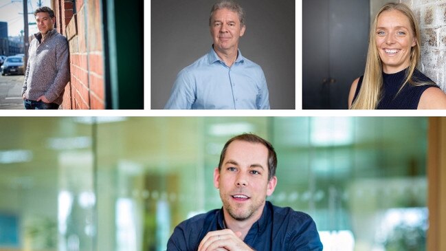 Australia’s venture capital companies are gearing up for a big year. Clockwise from top left, Paul Naphtali of Rampersand, Martin Duursma of Main Sequence, Christie Jenkins of Blackbird Ventures, and James Cameron of AirTree Ventures. Mr Naphtali’s picture by Mark Stewart