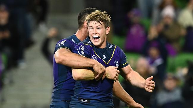 Harry Grant ignited Melbourne’s attack when he came on the field, scoring a try to seal the win. Picture: Getty Images.